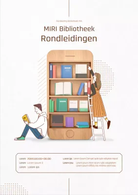 Een eenvoudige beige poster ter promotie van een rondleiding door een bibliotheek
