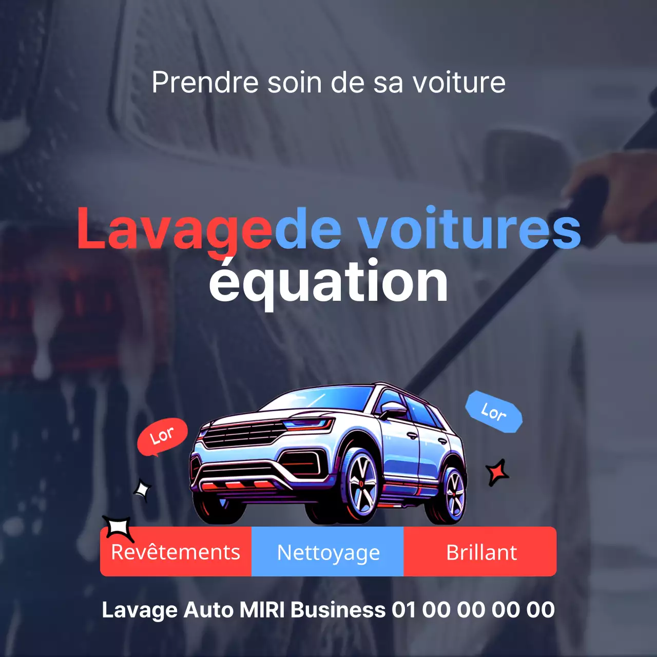 Faites la promotion de votre entreprise de lavage en rouge et bleu