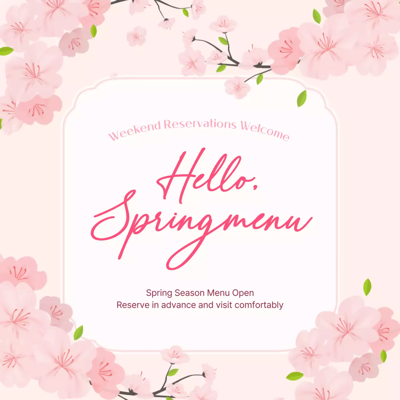 Pink Floral Spring Menu Promotion Social Media Post