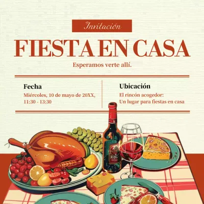 Invitación clásica para un almuerzo en beige y rojo