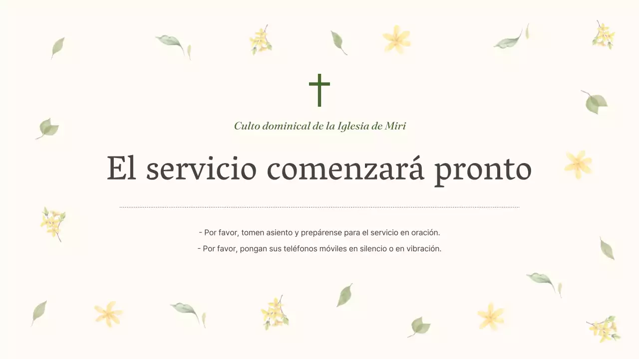 Una sencilla guía de servicios verde y amarilla para la Iglesia del Botánico