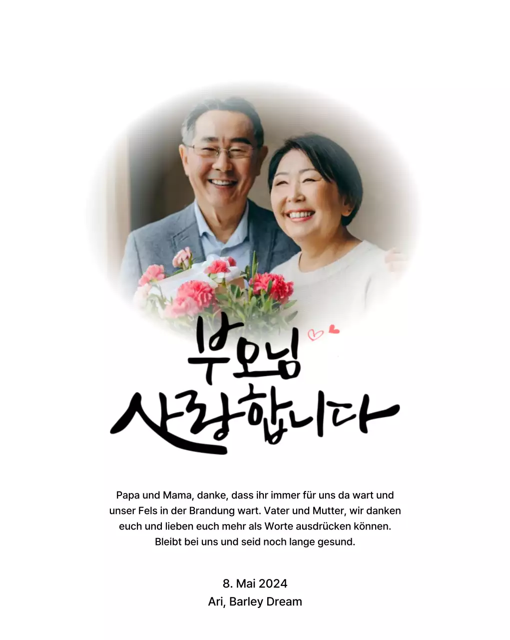 Design zum Muttertag mit Nelken und gefühlvollem kalligrafischem Text