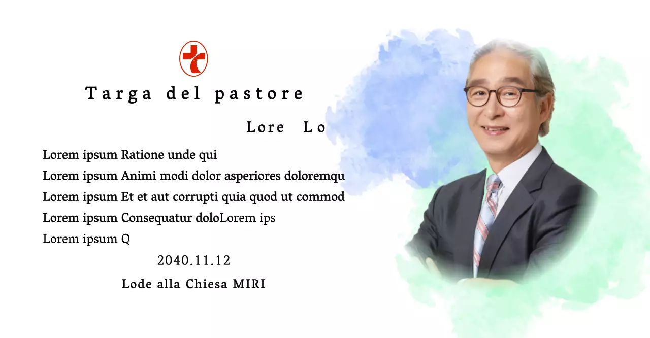 Targa di inaugurazione di una chiesa morbida con sfondo acquerellato sfumato e foto