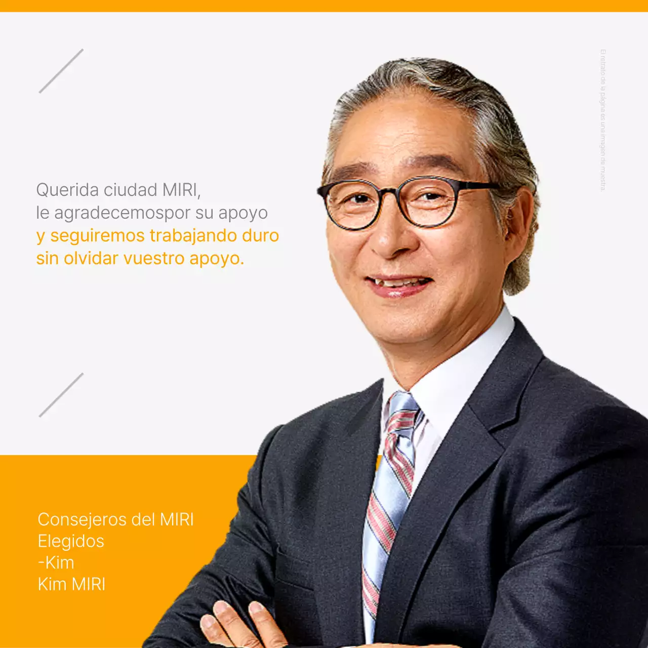 Un moderno mensaje de agradecimiento amarillo y gris para el Presidente electo