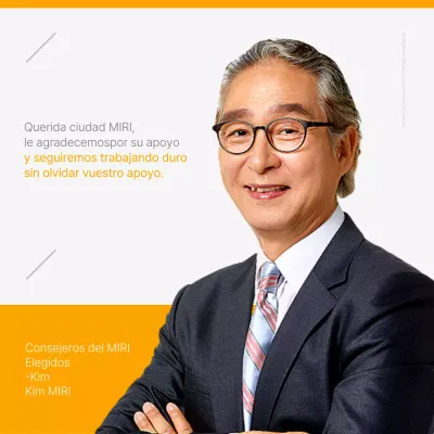 Un moderno mensaje de agradecimiento amarillo y gris para el Presidente electo