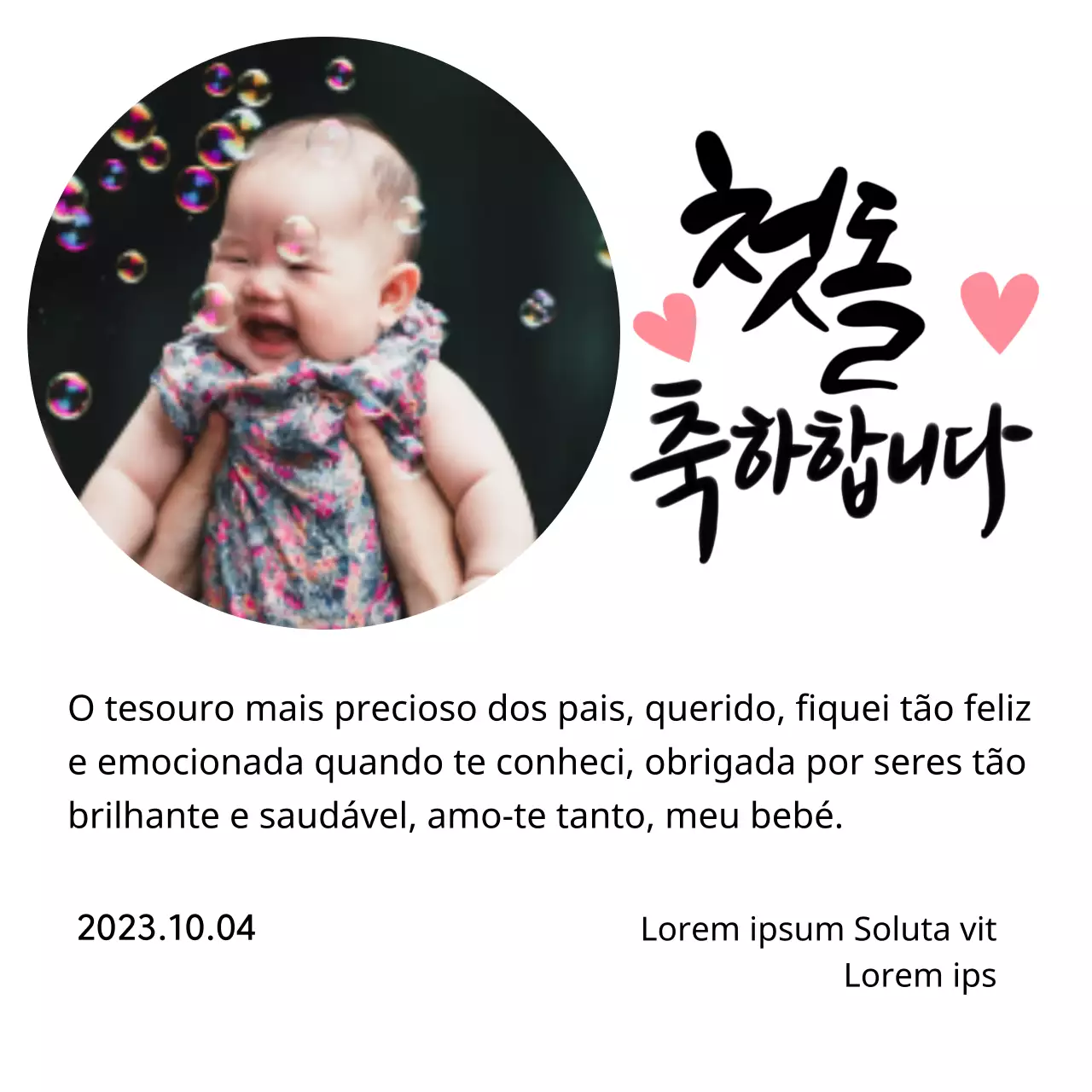 Placa gira para o primeiro aniversário com foto de coração e caligrafia
