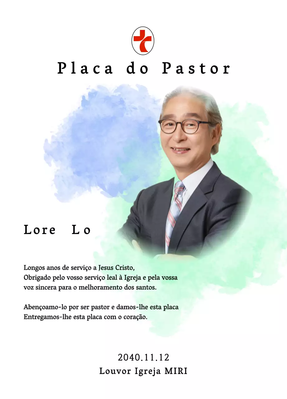 Placa de inauguração de igreja suave com fundo de aguarela gradiente e fotografia