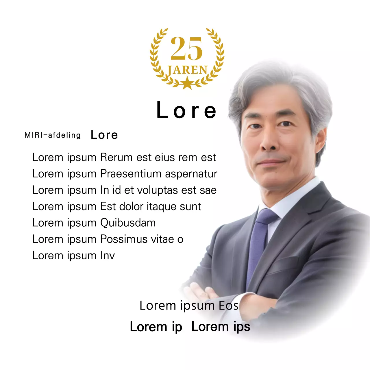 Een bedankontwerp met een vierkante foto met een gouden lint en een 25-jarig jubileummarkering