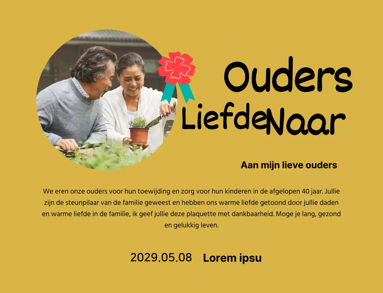 Een schattig Moederdagbord met een anjerillustratie en kalligrafie met jouw foto