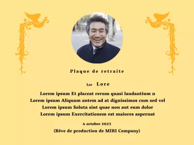 Une conception de retraite avec une illustration de phénix coloré et une photographie circulaire.