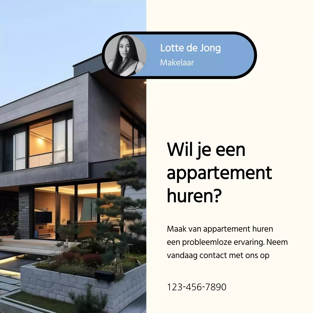 Blauw en Beige Minimaal Vastgoed Voorstel