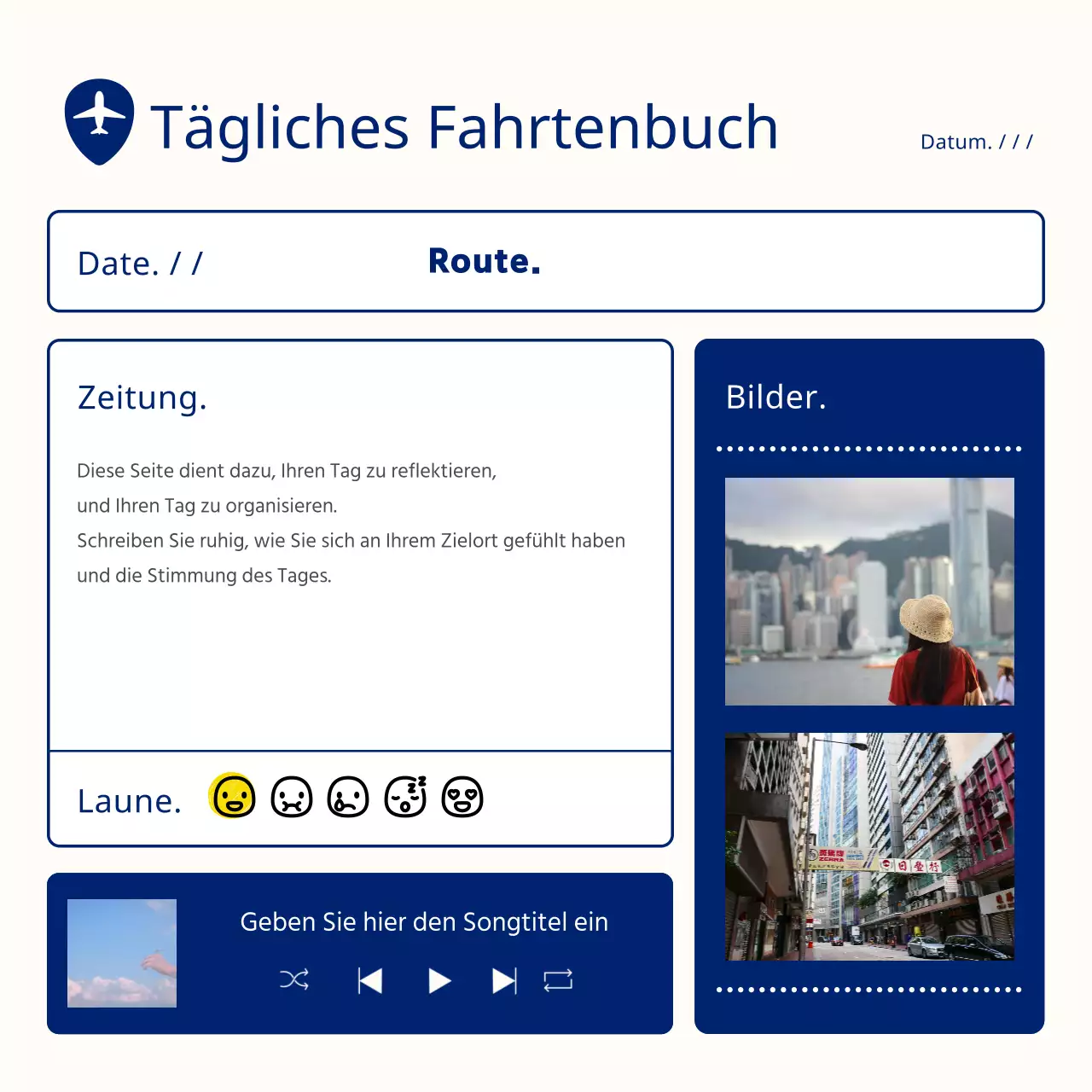 Ein einfacher Reiseplaner in Gelb und Marineblau