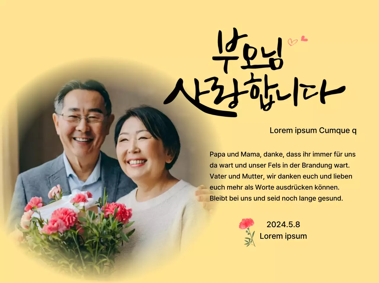 Design zum Muttertag mit Nelken und gefühlvollem kalligrafischem Text