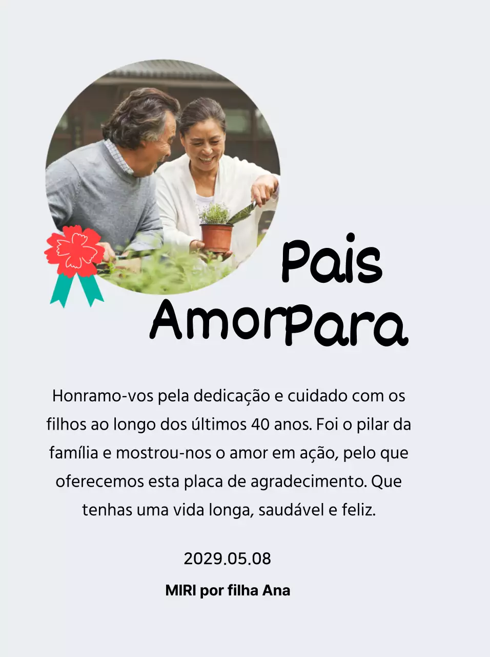 Uma bonita placa para o Dia da Mãe com uma ilustração de um cravo e caligrafia com a sua fotografia