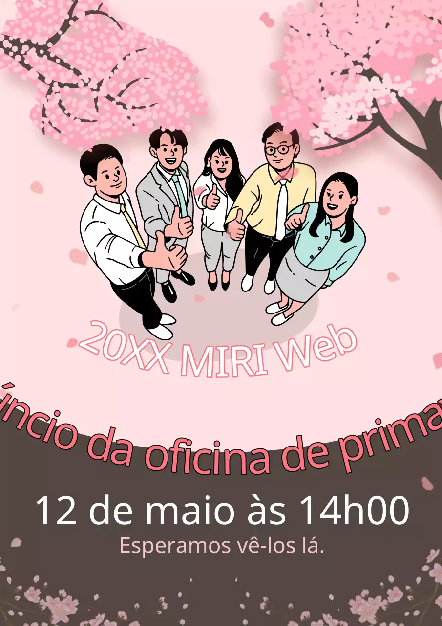 Anúncio do nosso workshop para funcionários cor-de-rosa e castanho