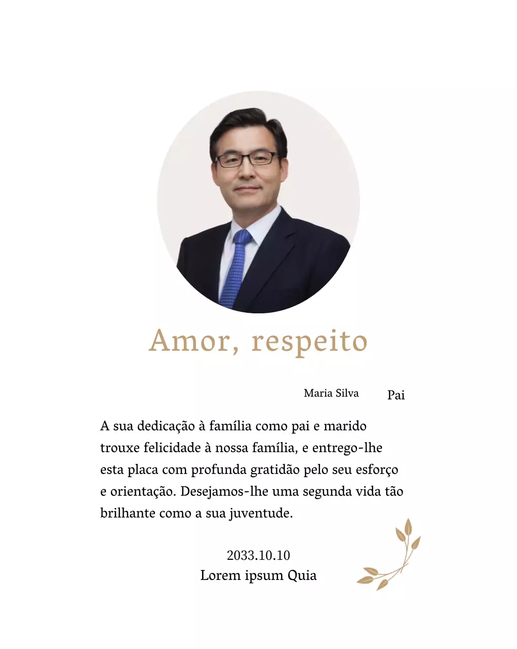 Uma nota de agradecimento estática e elegante para o Dia da Mãe com pétalas douradas e uma fotografia
