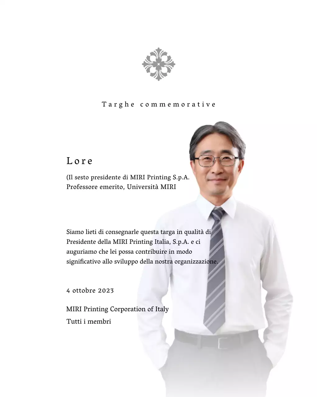 Targa commemorativa con illustrazioni e foto di lusso