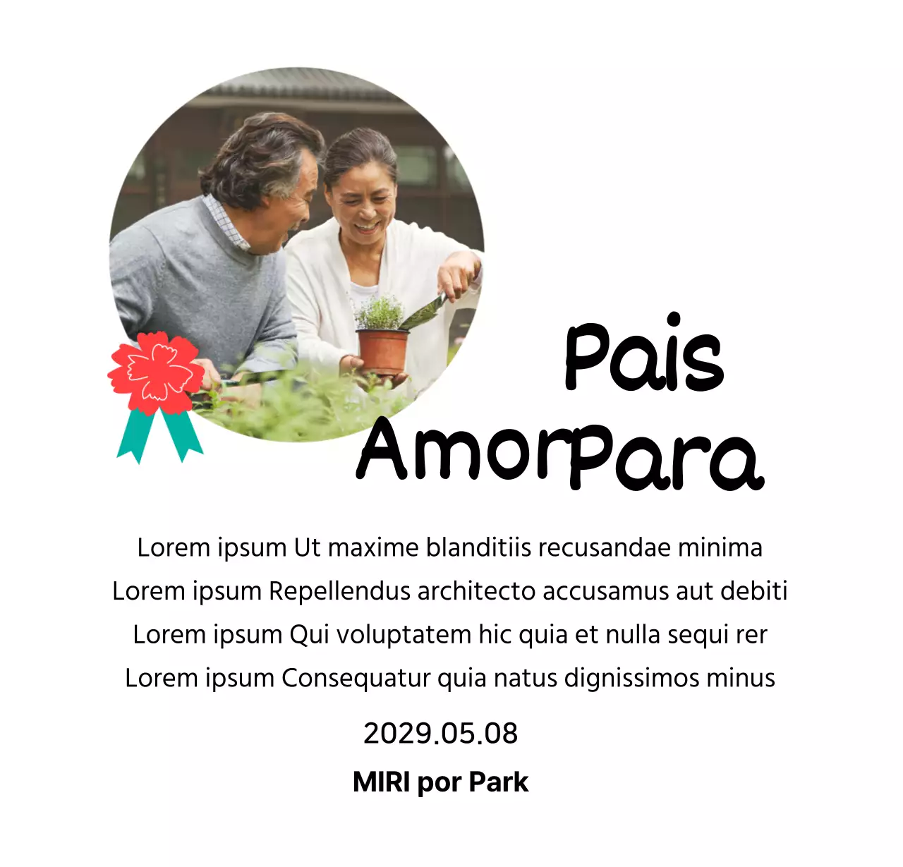 Uma bonita placa para o Dia da Mãe com uma ilustração de um cravo e caligrafia com a sua fotografia
