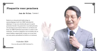 Ontwerp een pensioenfeest met decoratieve randen en foto's voor een georganiseerde sfeer