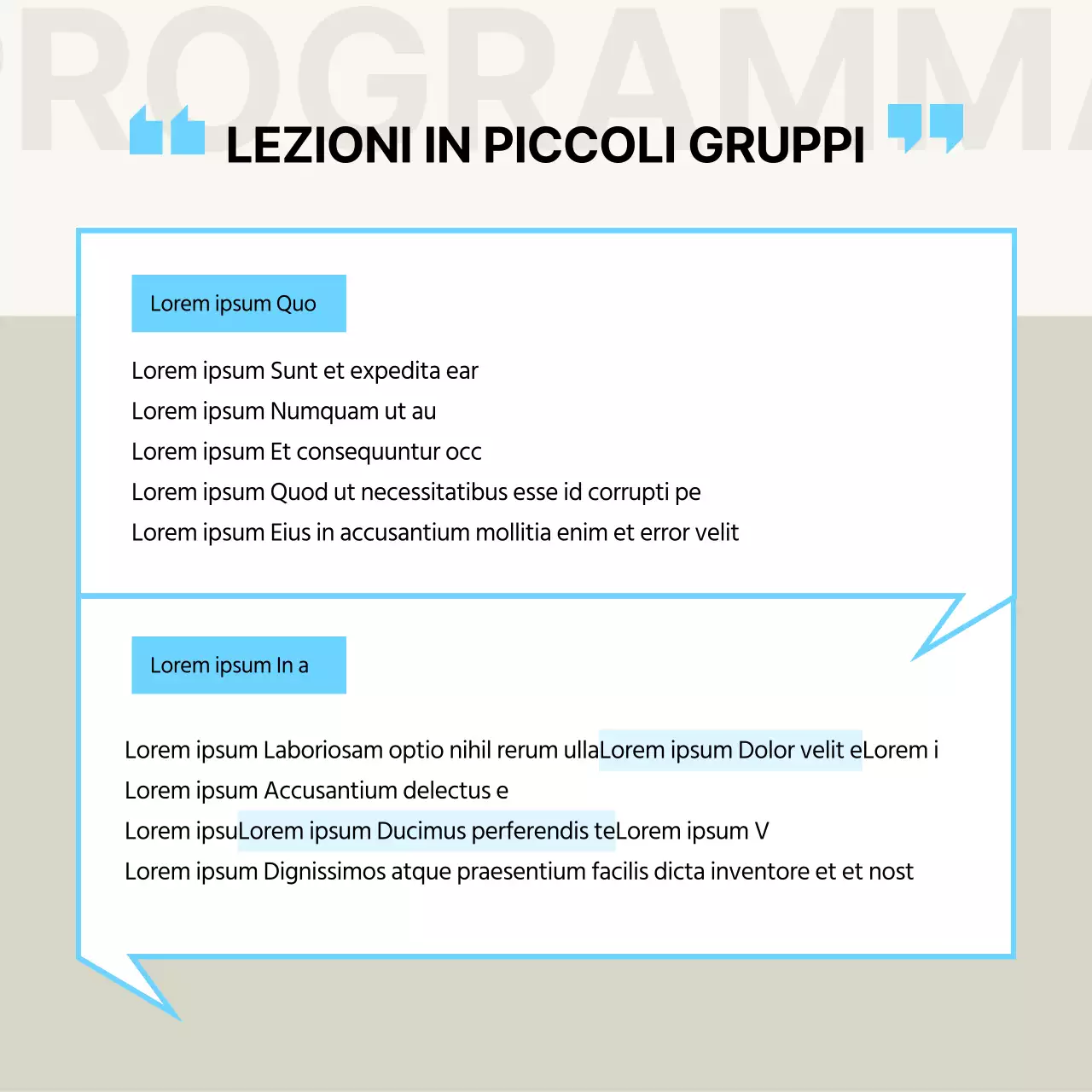 Uno schema di colori semplice, avorio e azzurro, per promuovere la lezione per anziani in servizio.