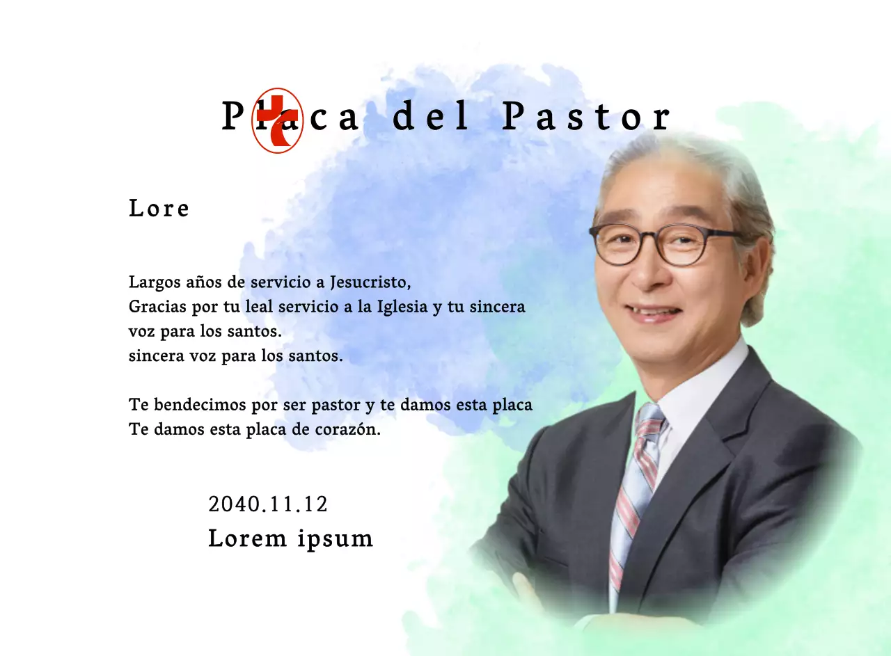 Placa blanda de inauguración de iglesia con fondo de acuarela degradada y foto