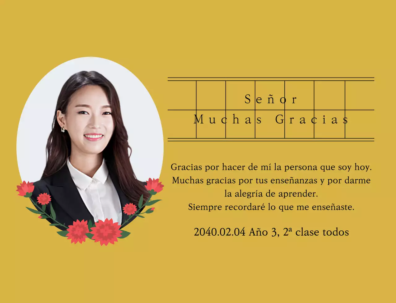 Una nota de agradecimiento sentimental para el Día del Profesor con papel manuscrito y claveles