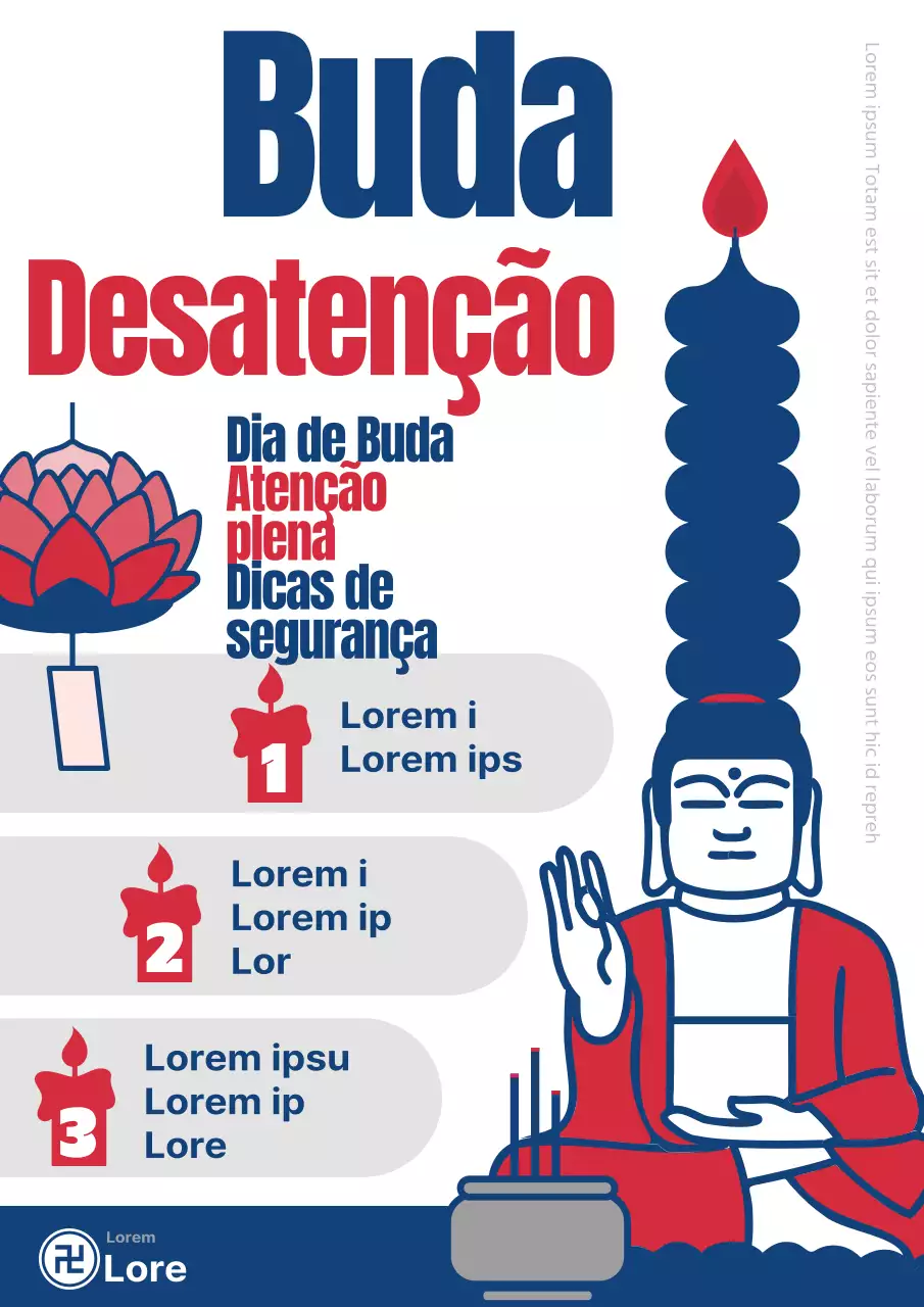 Arte pop de índigo e vermelho para promover o evento budista Evento budista Budismo