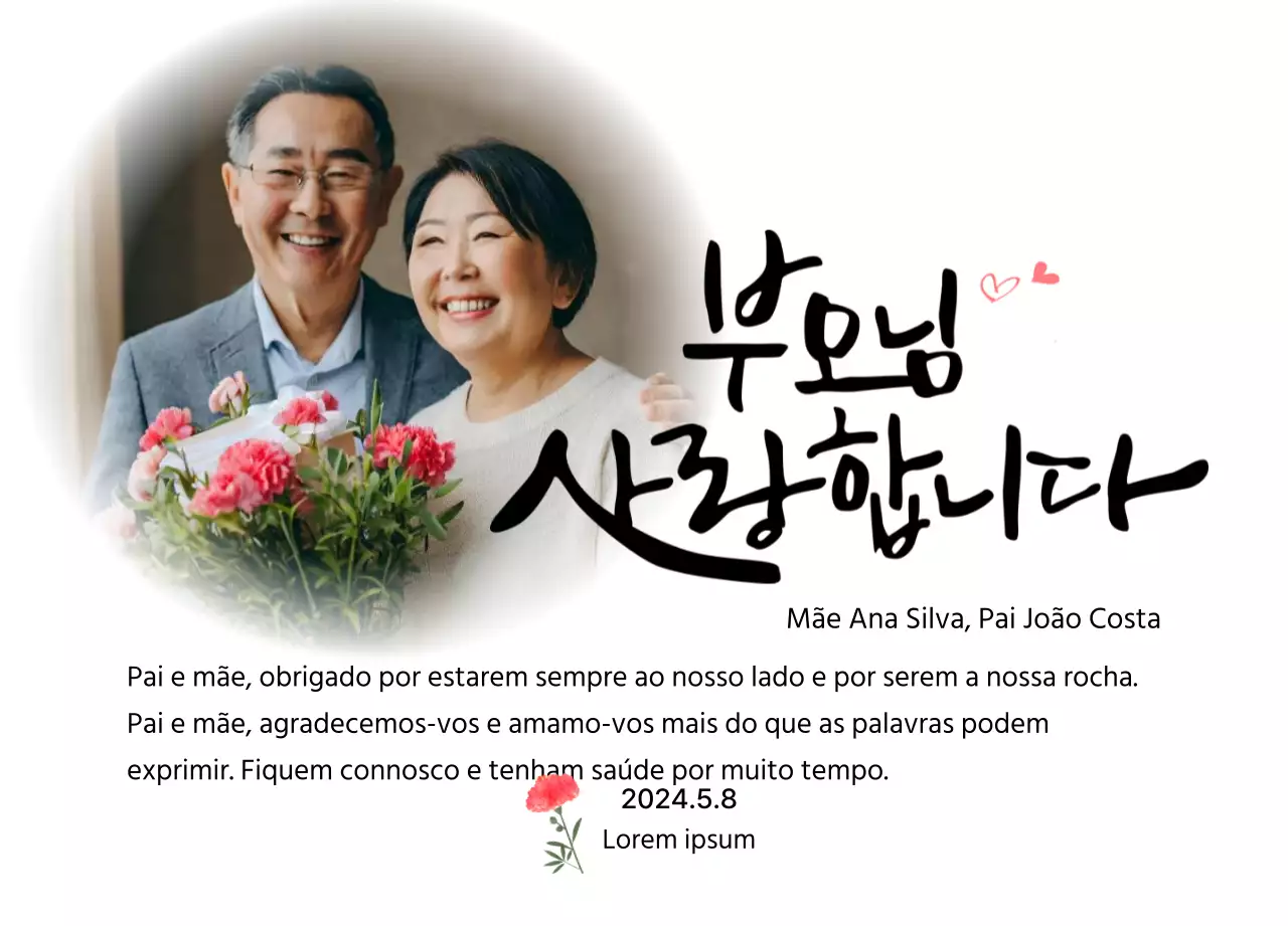 Desenho do Dia da Mãe com cravos e texto de caligrafia sentimental