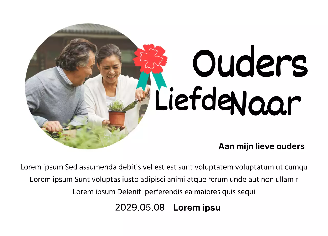 Een schattig Moederdagbord met een anjerillustratie en kalligrafie met jouw foto