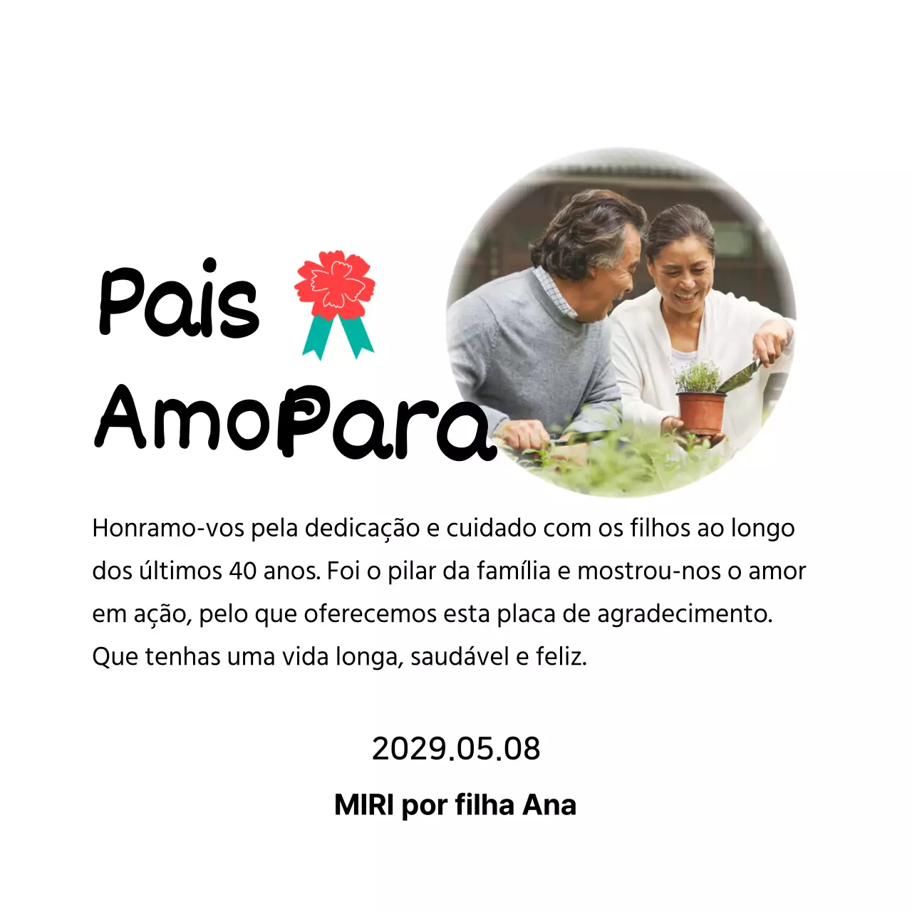 Uma bonita placa para o Dia da Mãe com uma ilustração de um cravo e caligrafia com a sua fotografia