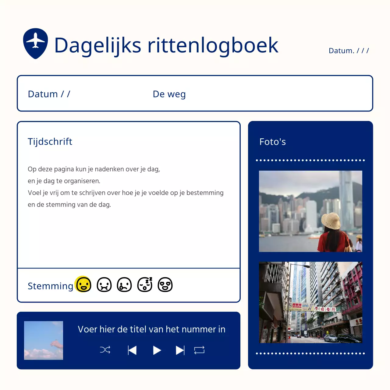 Een eenvoudige geel met marineblauwe reisplanner