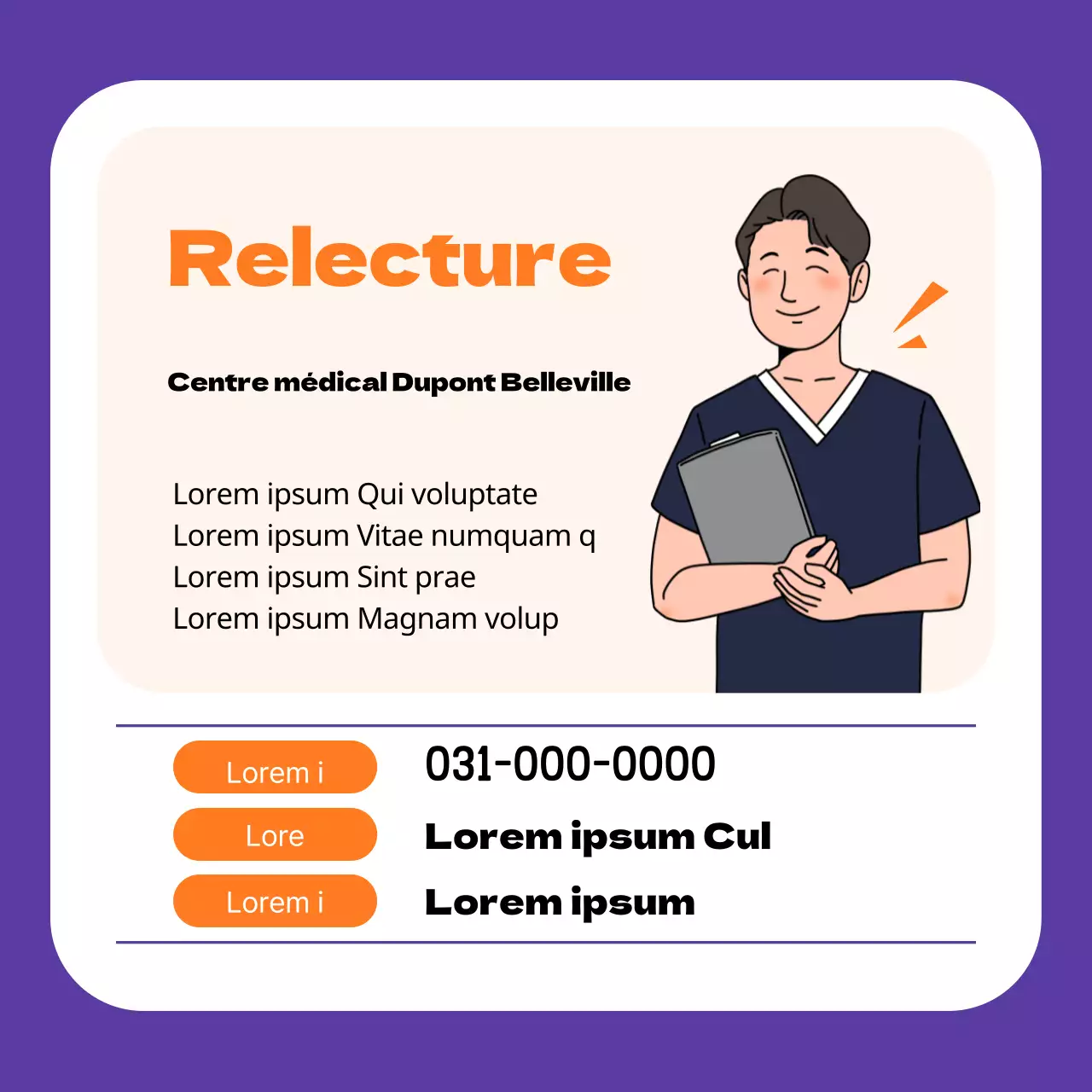 Publicité simple pour un cabinet d'orthodontie en violet et orange