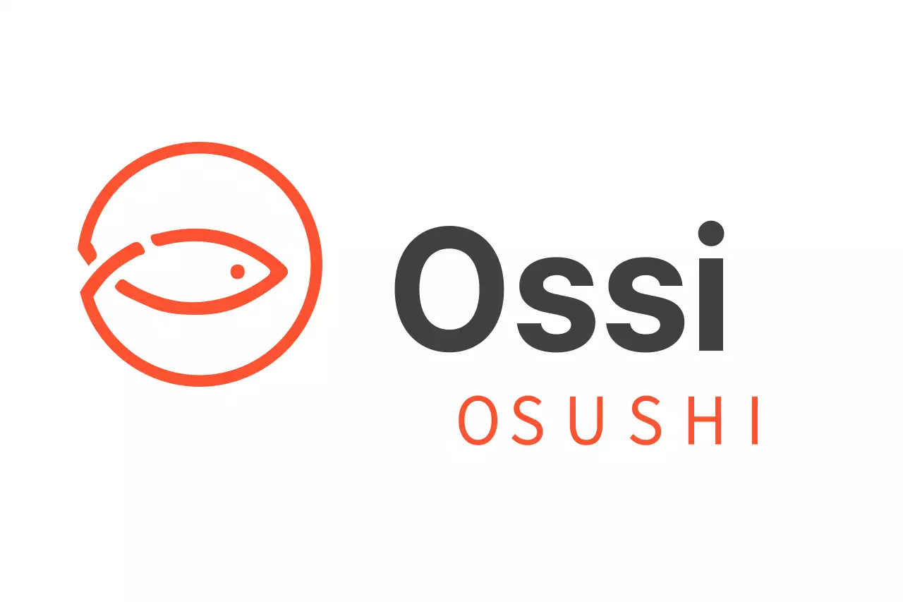 Logótipo de restaurante de sushi com ícone em forma de peixe