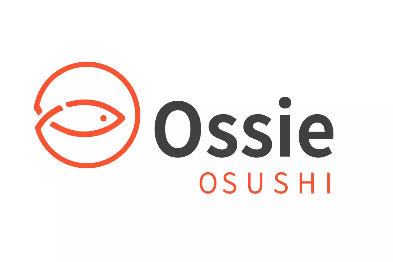 Logo restoran sushi dengan ikon berbentuk ikan