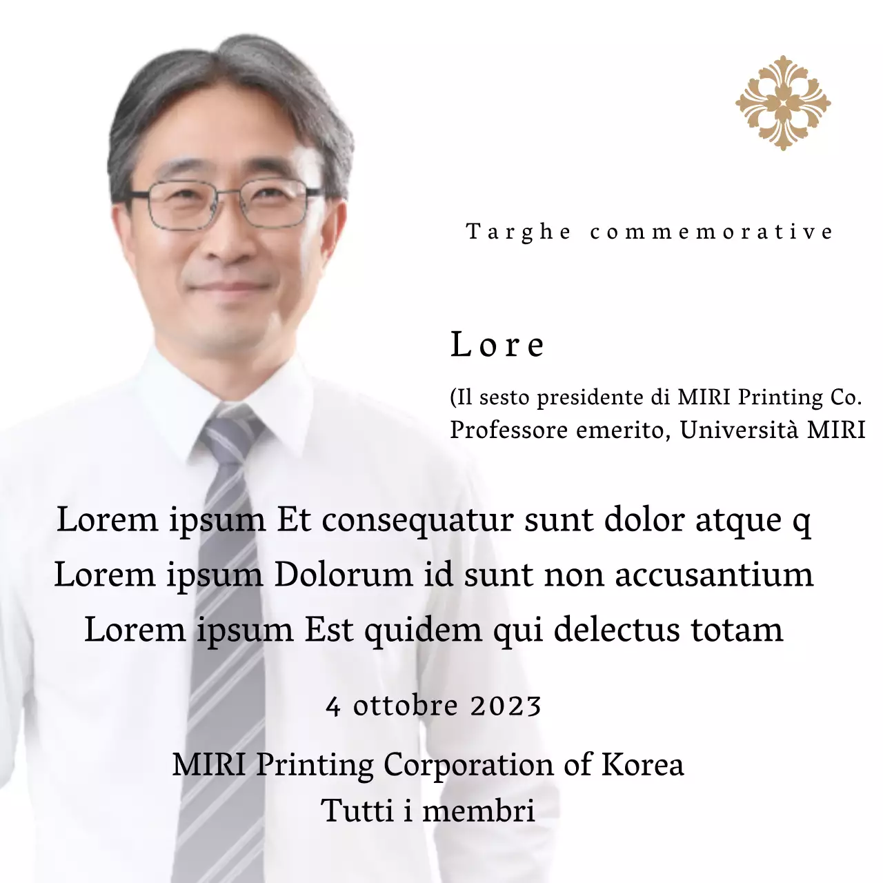 Targa commemorativa con illustrazioni e foto di lusso