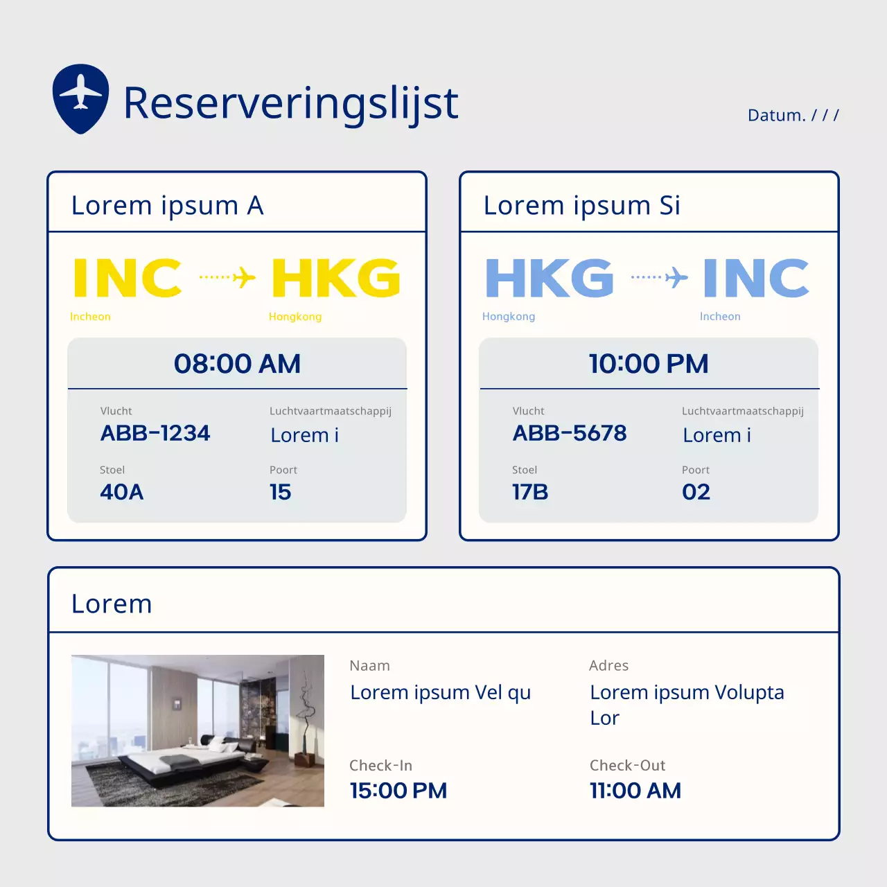 Een eenvoudige geel met marineblauwe reisplanner