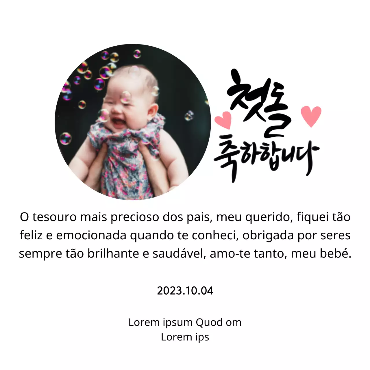 Placa gira para o primeiro aniversário com foto de coração e caligrafia