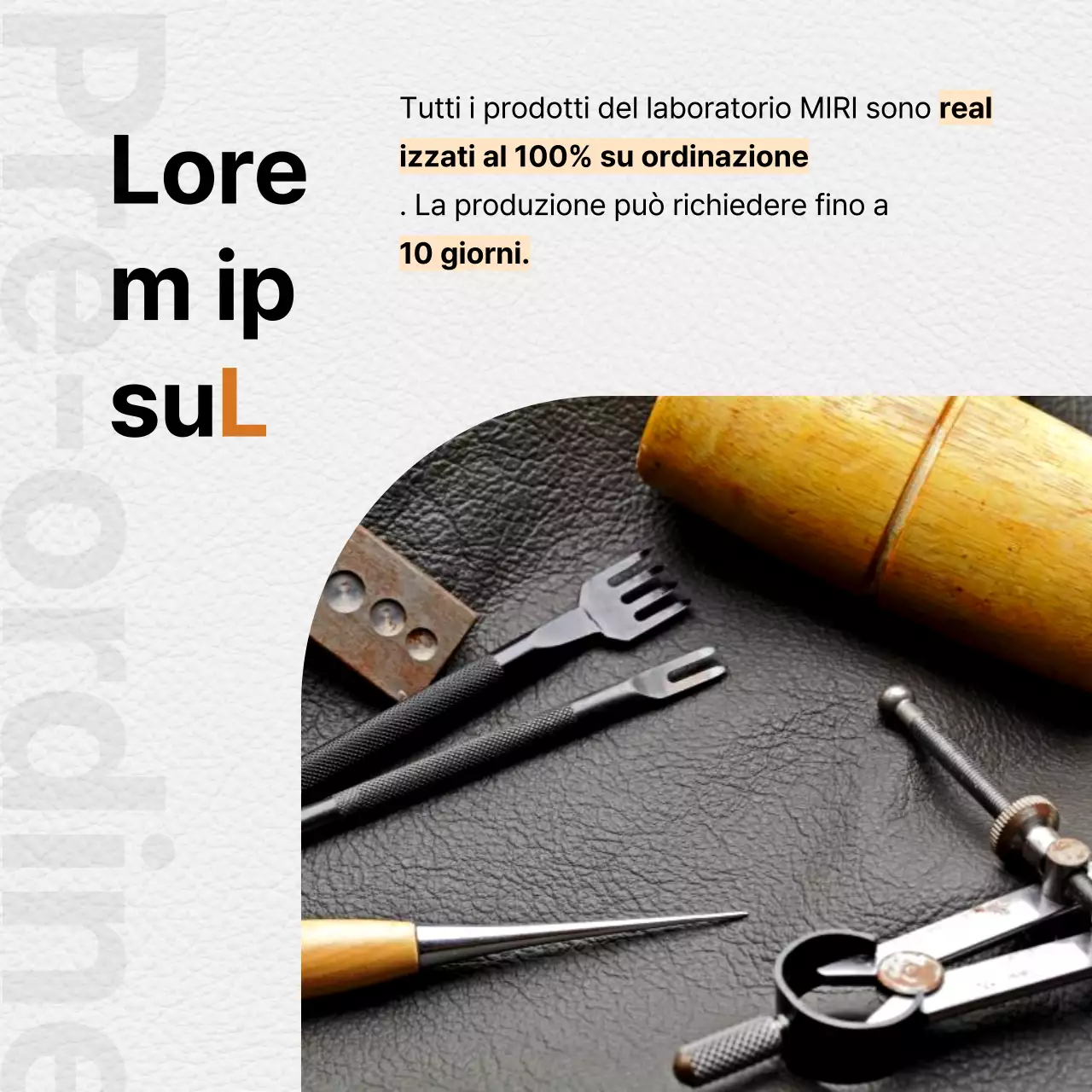 Promuovere un moderno laboratorio di pelletteria con accenti arancioni