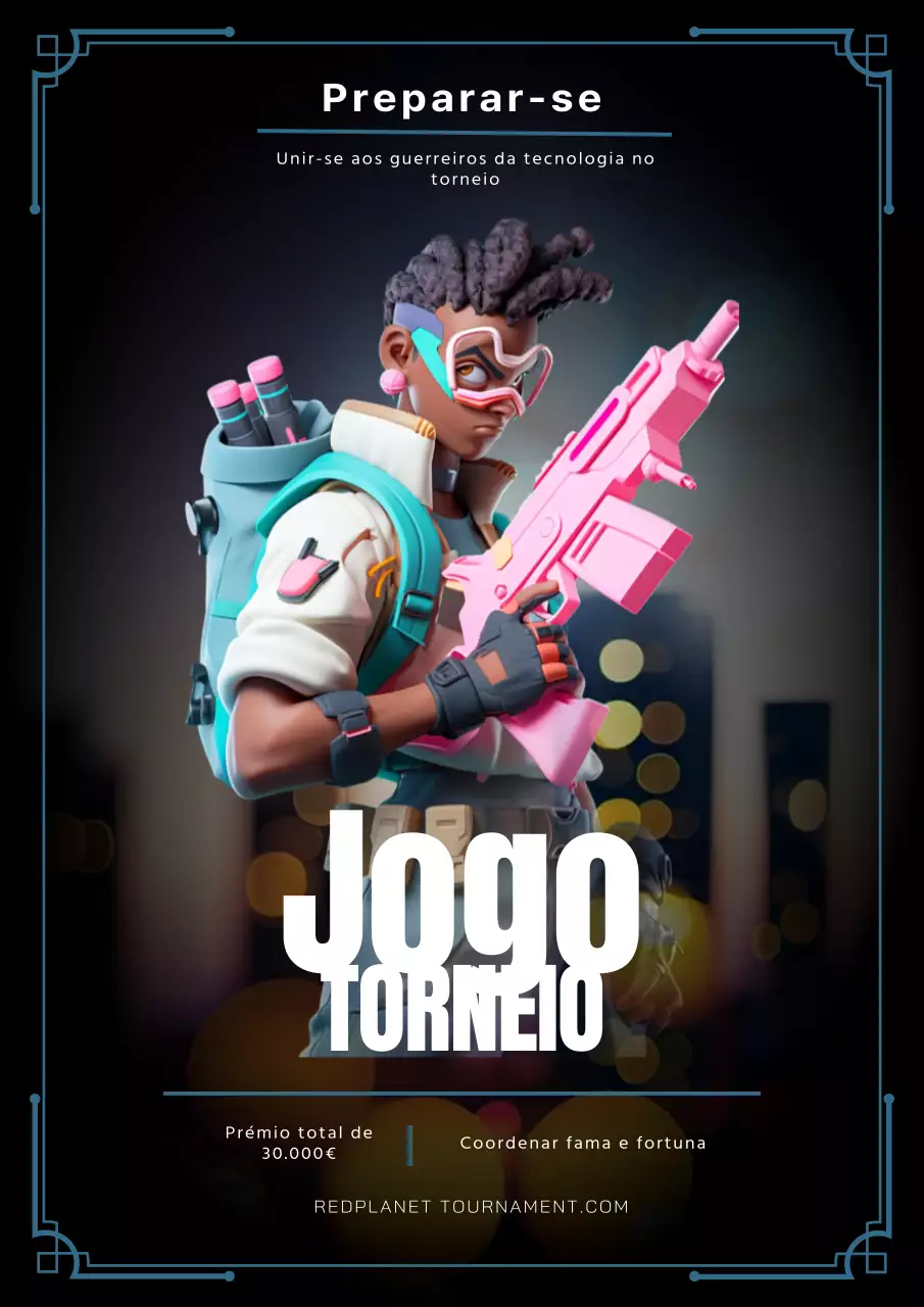 Folheto do torneio de jogos Cyberpunk azul e cor-de-rosa