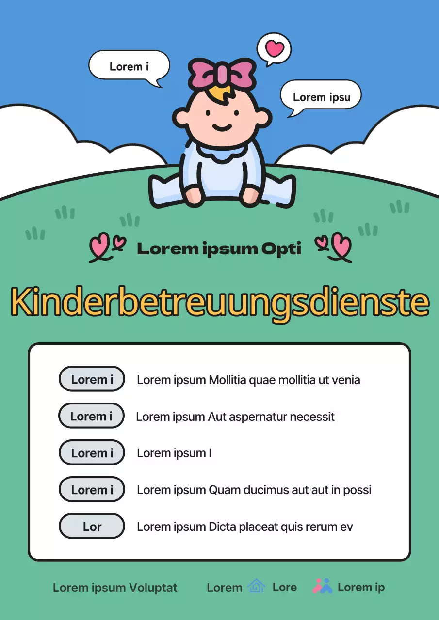 Blaue und grüne Werbung für Babysitterdienste