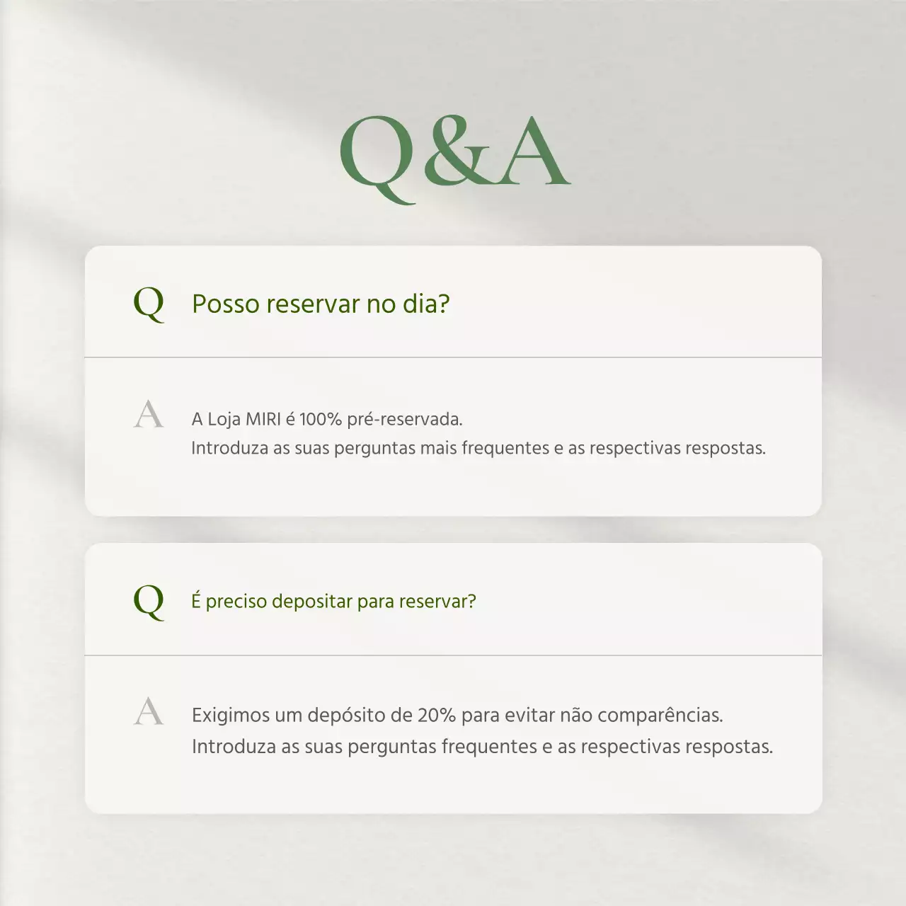 Anúncio de perguntas e respostas sobre marketing ecológico e moderno nas redes sociais