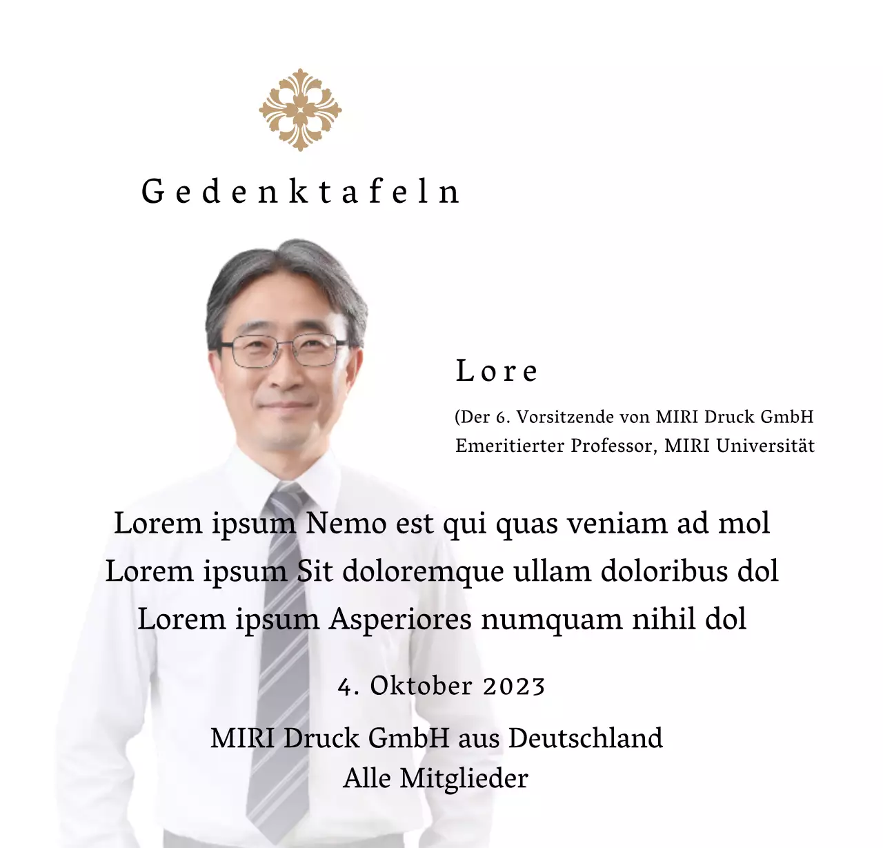 Gedenktafel mit luxuriösen Illustrationen und Fotos