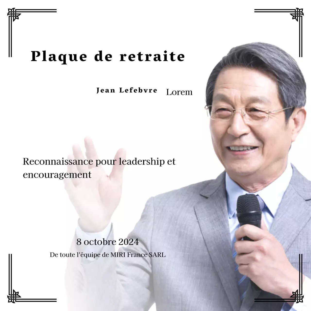 Concevez une célébration de la retraite avec des bordures décoratives et des photos pour une ambiance organisée.