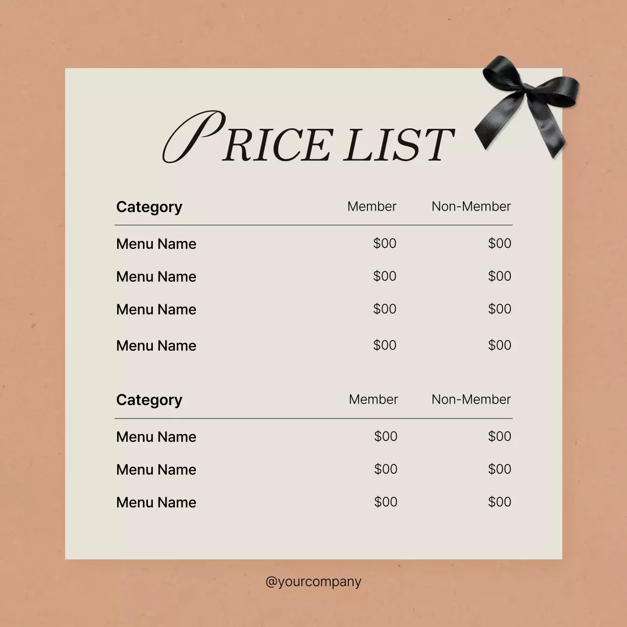 Beige Classic Price List Menu Social Media Post