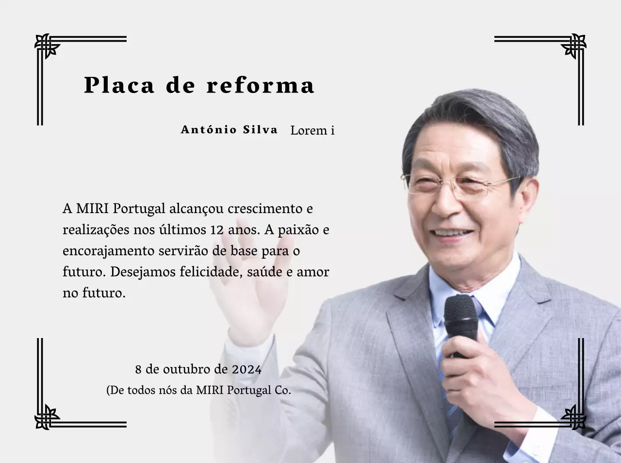 Conceba uma festa de reforma com contornos decorativos e fotografias para um ambiente organizado