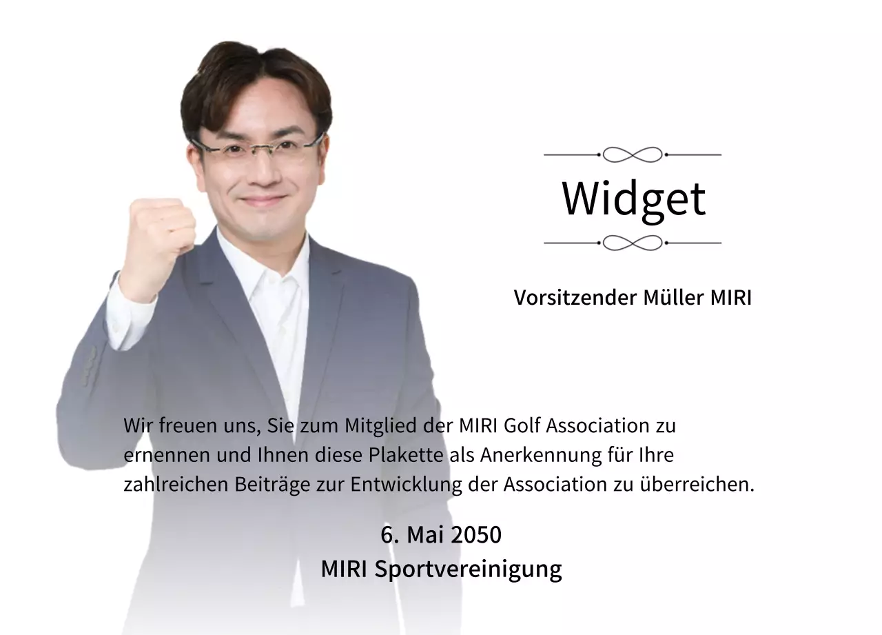 Eine edel anmutende Auftragstafel mit Verzierungen und einem Foto mit Farbverlaufshintergrund