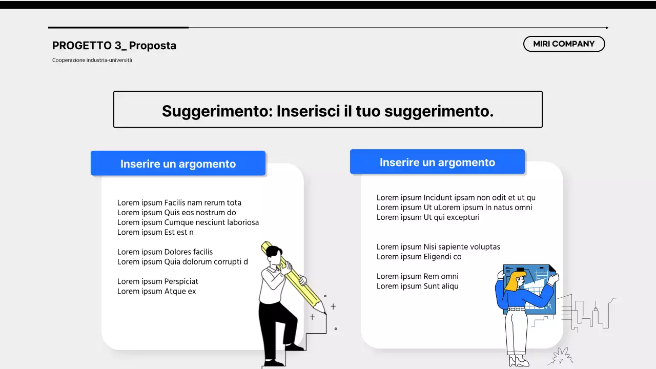 Una semplice proposta di collaborazione università-industria di colore blu e nero