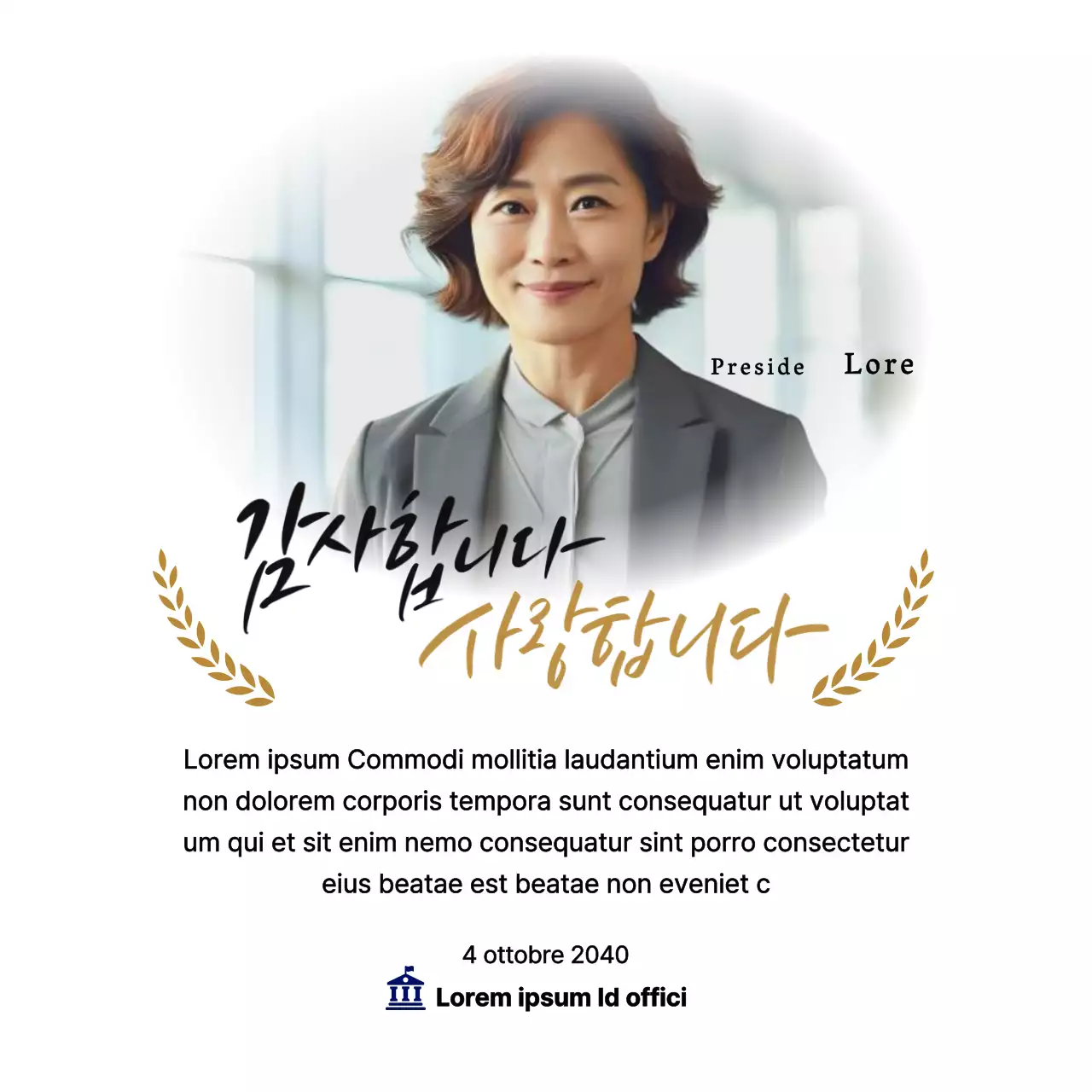 Una targa di ringraziamento di classe con corone di alloro, foto circolare e calligrafia.