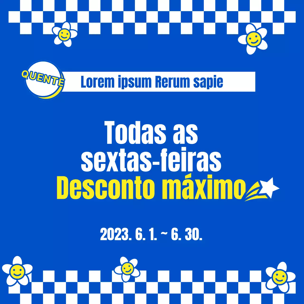 Anuncie um evento de venda kitsch em amarelo e azul