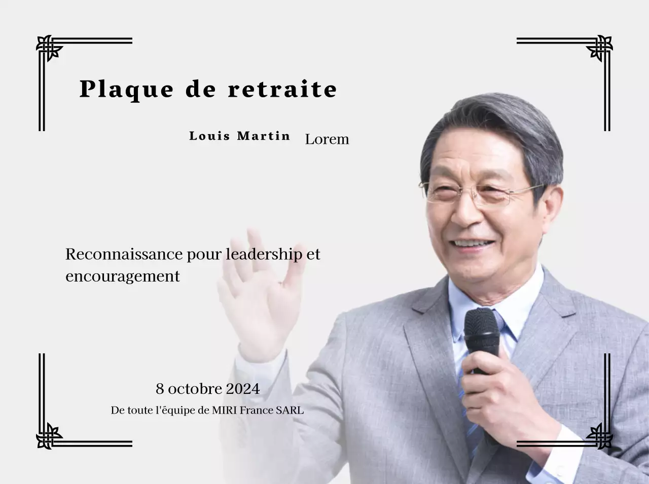 Concevez une célébration de la retraite avec des bordures décoratives et des photos pour une ambiance organisée.